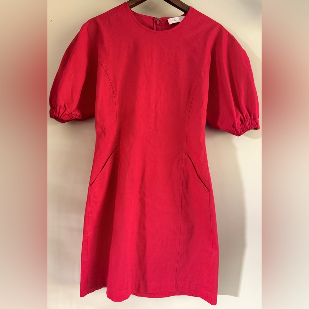 A.L.C. Valenti Puff Sleeve Fitted Red Mini Dress size 4 - Picture 4 of 14
